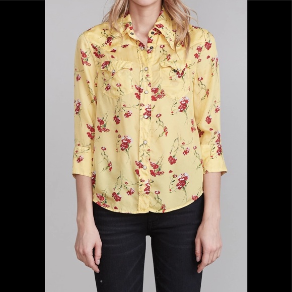 R13 Exaggerated Collar Cowboy Shirt -Yellow Floral - Picture 1 of 9